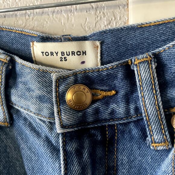 Tory Burch Mid Rise Slim Straight Jeans Blue Denim 100% Cotton Size 25 - Picture 5 of 7